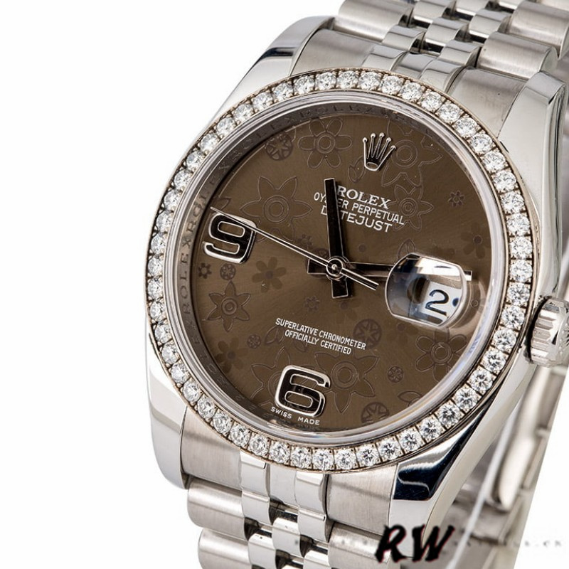 Rolex Datejust 116244 Stainless Steel Chocolate Floral Dial 36mm Unisex Replica Watch - QualitySwissReplica