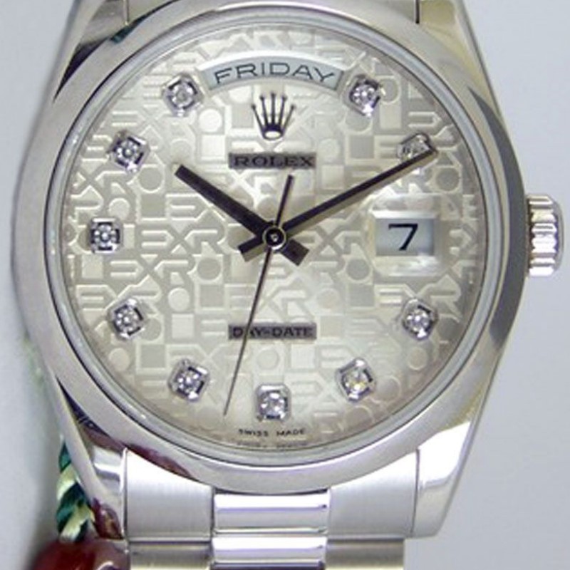 Rolex Day-Date 118206 Jubilee Silver Dial Diamonds 36mm Unisex Replica Watch - QualitySwissReplica