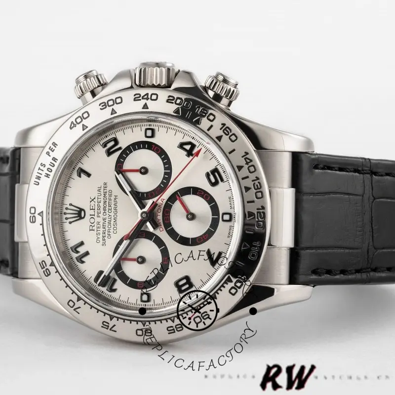 Rolex Daytona 116519 Black Alligator Leather strap silver Dial 40mm Mens Replica Watch - QualitySwissReplica