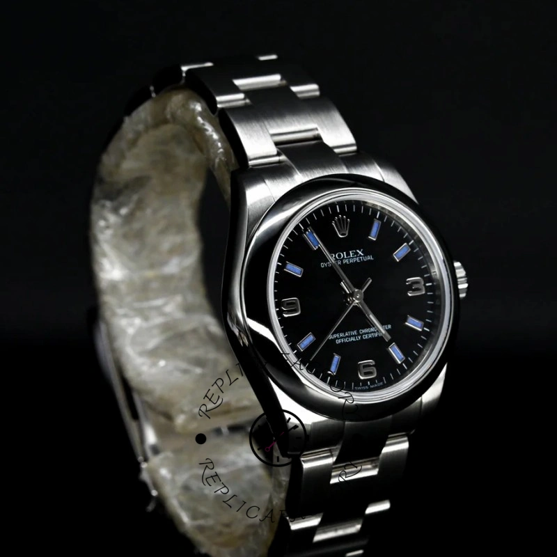 Rolex Oyster Perpetual 177200 Black Dial Blue Baton 31mm Lady Replica Watch - QualitySwissReplica