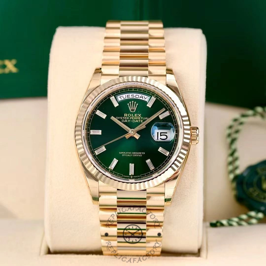 Rolex Day Date 36 Yellow Gold Automatic Green Diamond Dial M128238 0130 - QualitySwissReplica