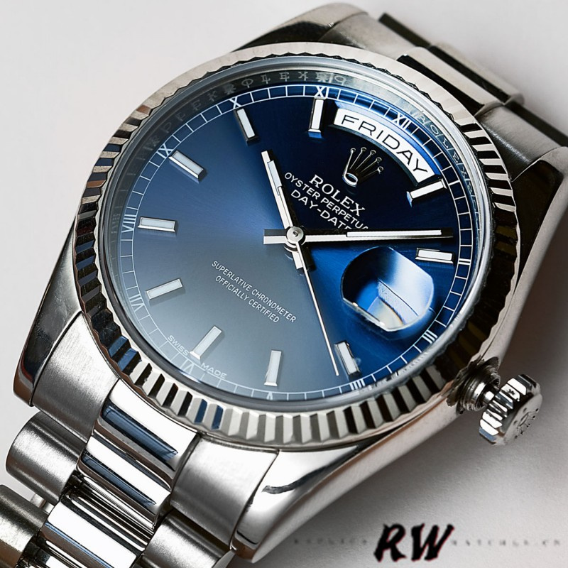 Rolex Day-Date 118239 White Gold Blue Dial 36mm Unisex Replica Watch - QualitySwissReplica