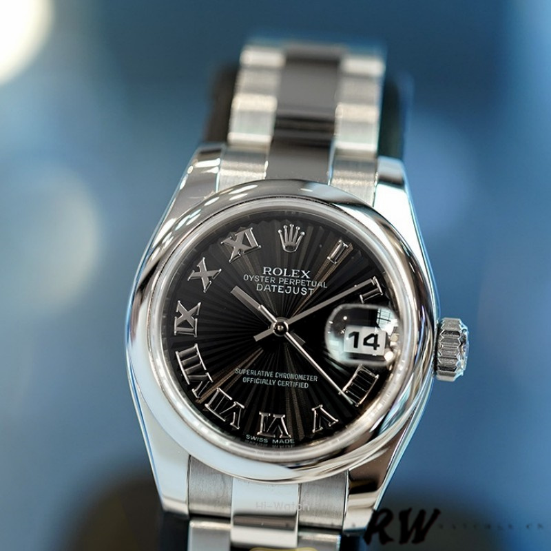 Rolex Datejust 179160 Oyster Bracelet Sunbeam Black Roman Dial 26MM Lady Replica Watch - QualitySwissReplica
