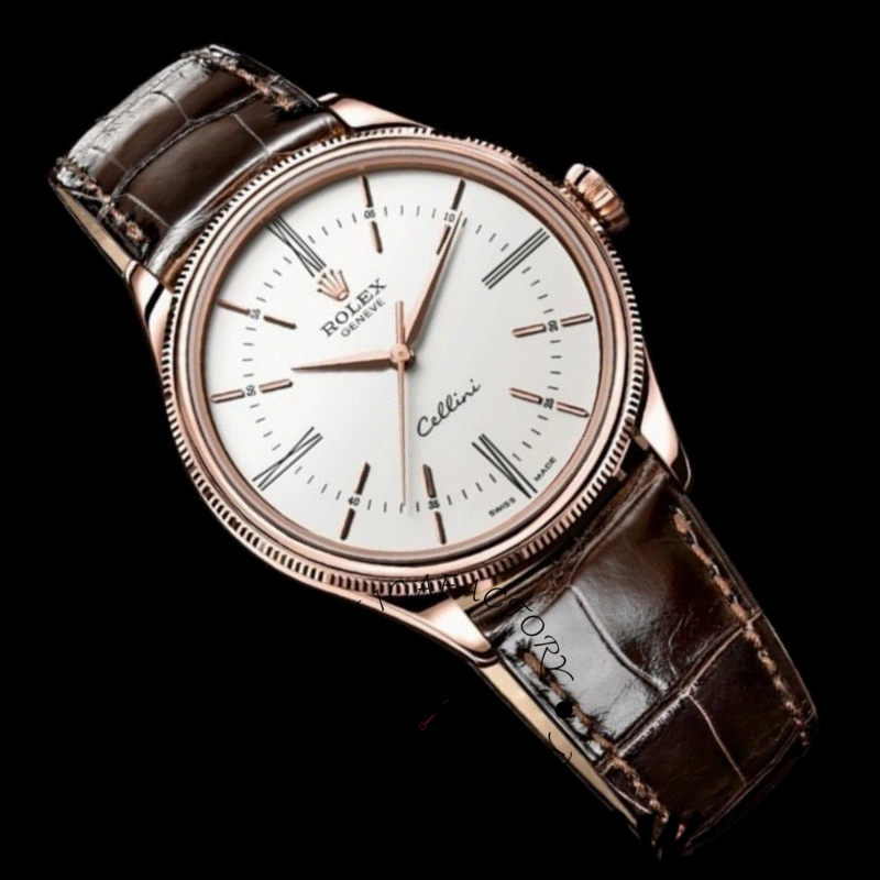 Rolex Cellini Time 50505 Brown Leather Strap White Dial 39mm Mens Replica Watch - QualitySwissReplica