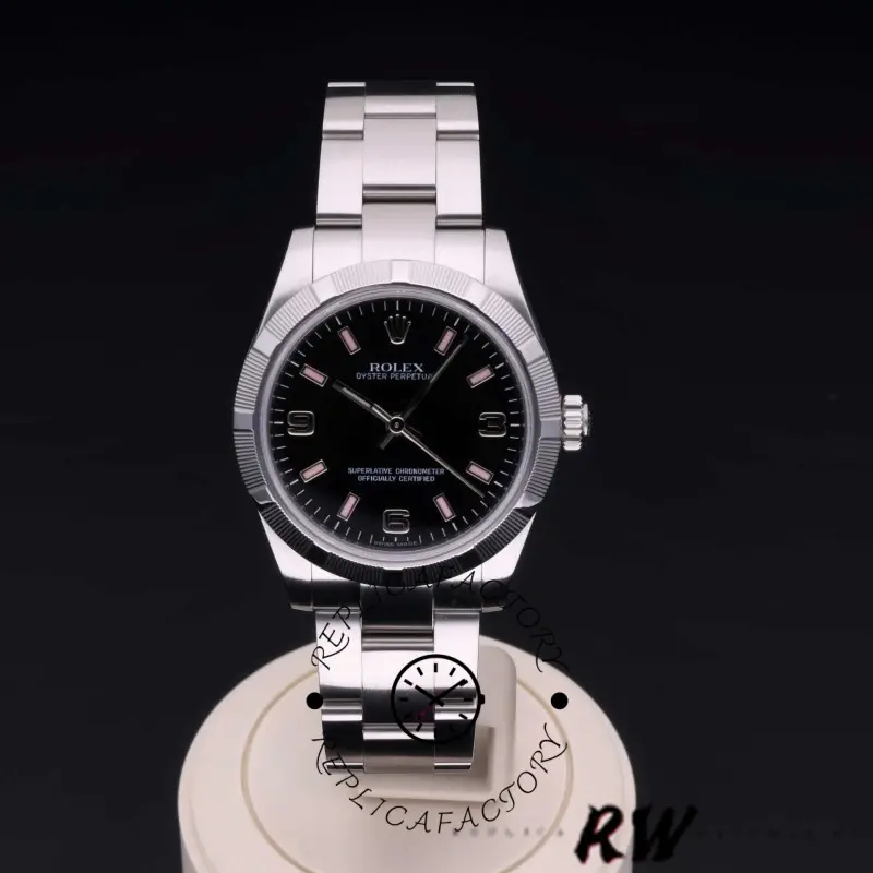 Rolex Oyster Perpetual 177210 Black Dial Pink Baton 31mm Lady Replica Watch - QualitySwissReplica