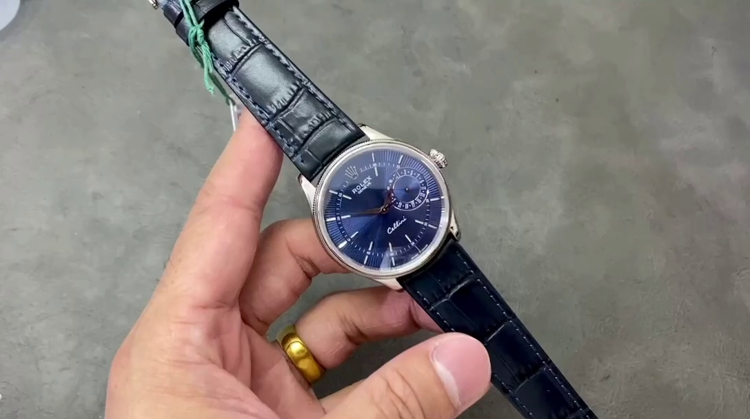 Rolex Cellini Date 50519 Blue Dial Blue Leather Strap 39MM Mens Replica Watch - QualitySwissReplica