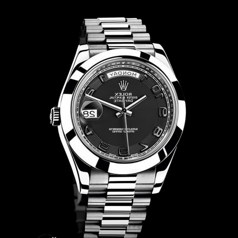 Rolex Day-Date 218206 Concentric Black Dial Platinum 41MM Mens Replica Watch - QualitySwissReplica