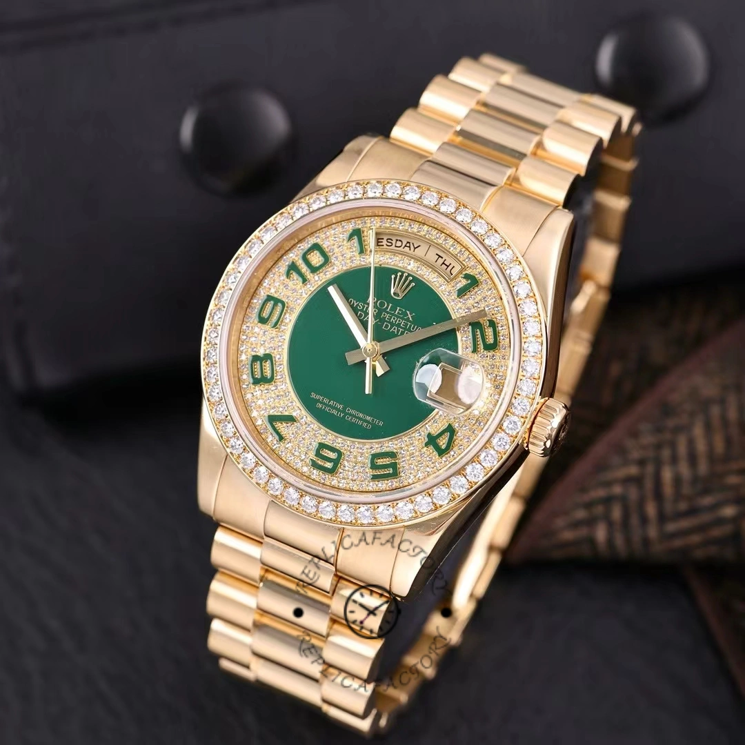 Rolex Day Date 118348 Green Diamond Dial Yellow Gold 36mm Unisex Replica Watch - QualitySwissReplica