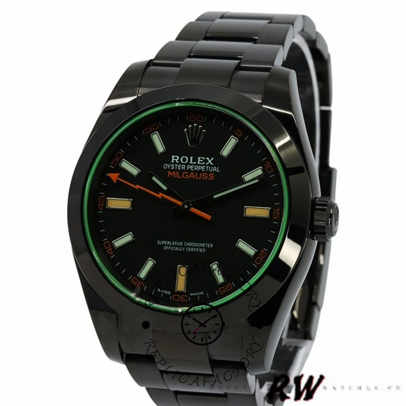 Rolex Milgauss 116400GV Green Crystal Stainless Steel/PVD Black Dial 40MM Mens Replica Watch - QualitySwissReplica