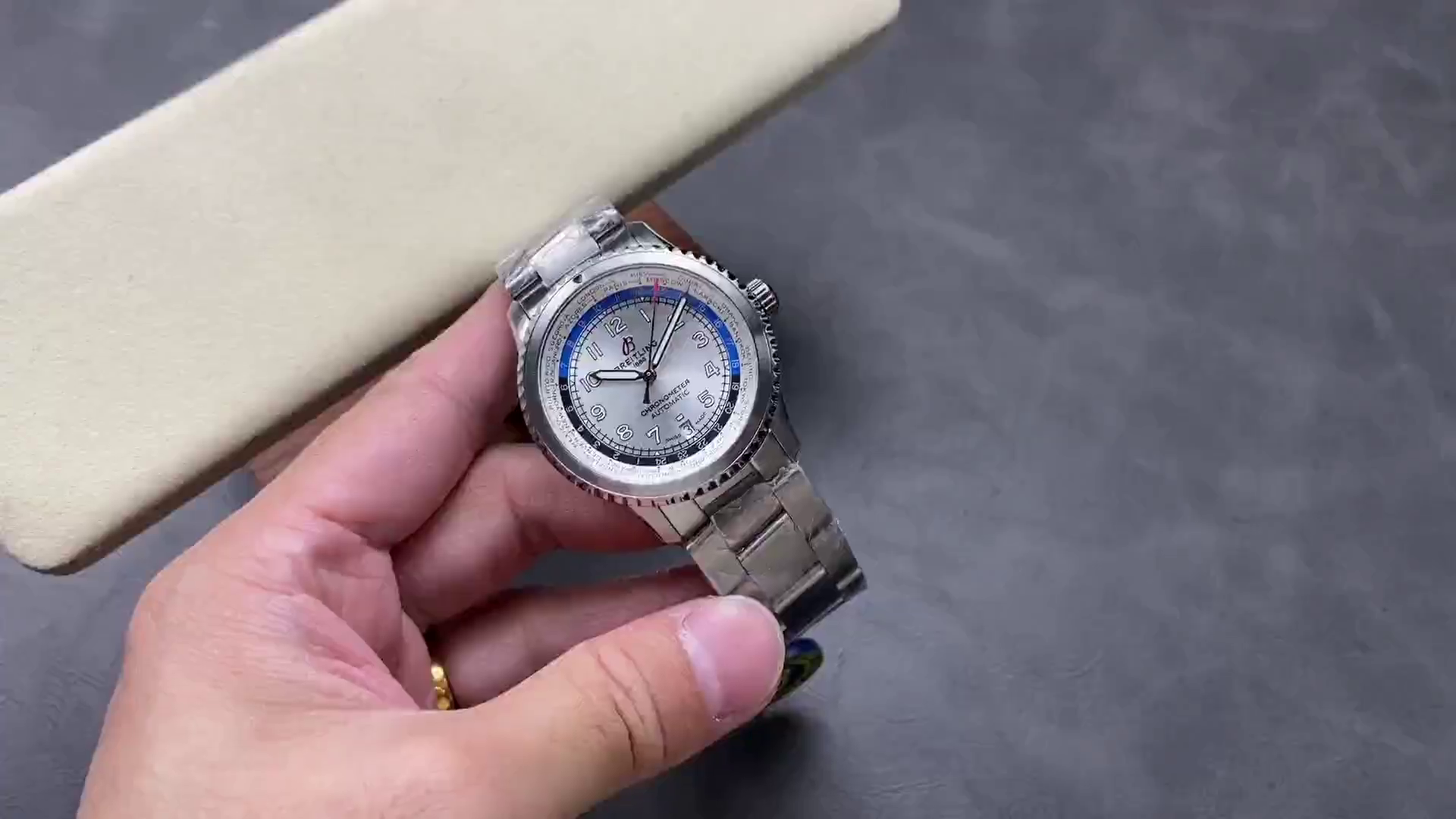 Breitling Aviator 8 B35 Automatic Unitime 43 Silver Dial With City Ring AB3521U01G1A1 Replica - QualitySwissReplica