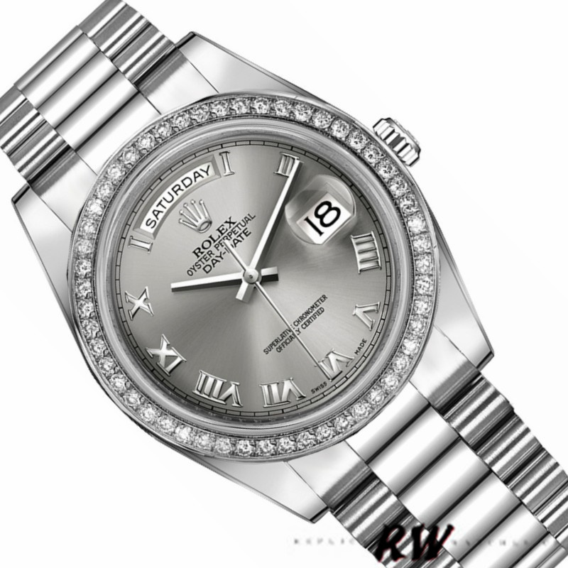 Rolex Day-Date 218349 Rhodium Grey Dial 41MM Mens Replica Watch - QualitySwissReplica
