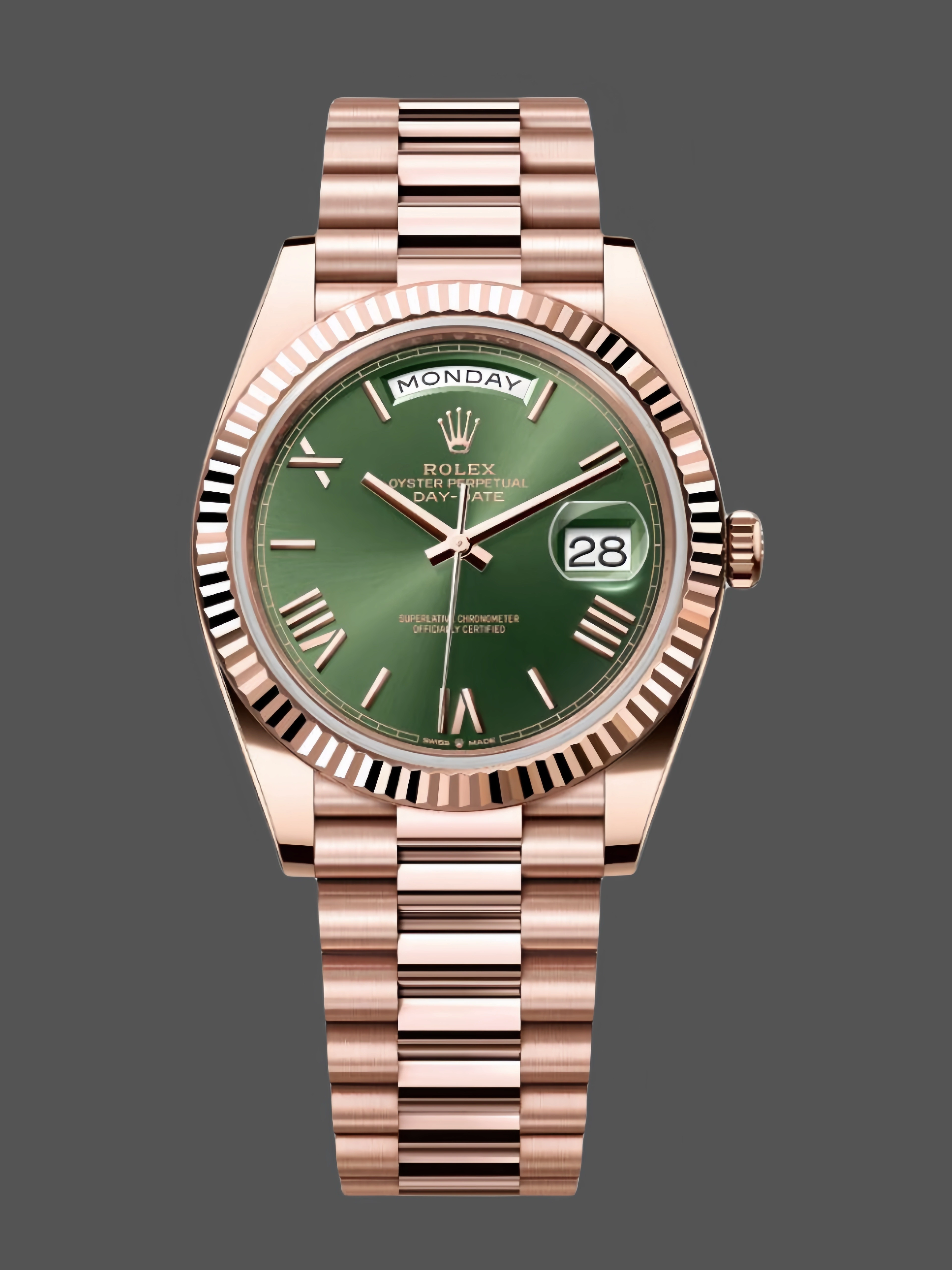 Rolex Day Date 40 18k Everose Gold Olive Green Dial m228235 0025 40mm - QualitySwissReplica