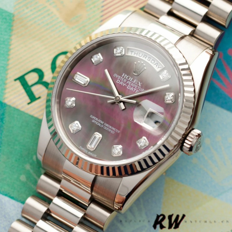 Rolex Day-Date 118239 MOP Black Dial 36mm Unisex Replica Watch - QualitySwissReplica