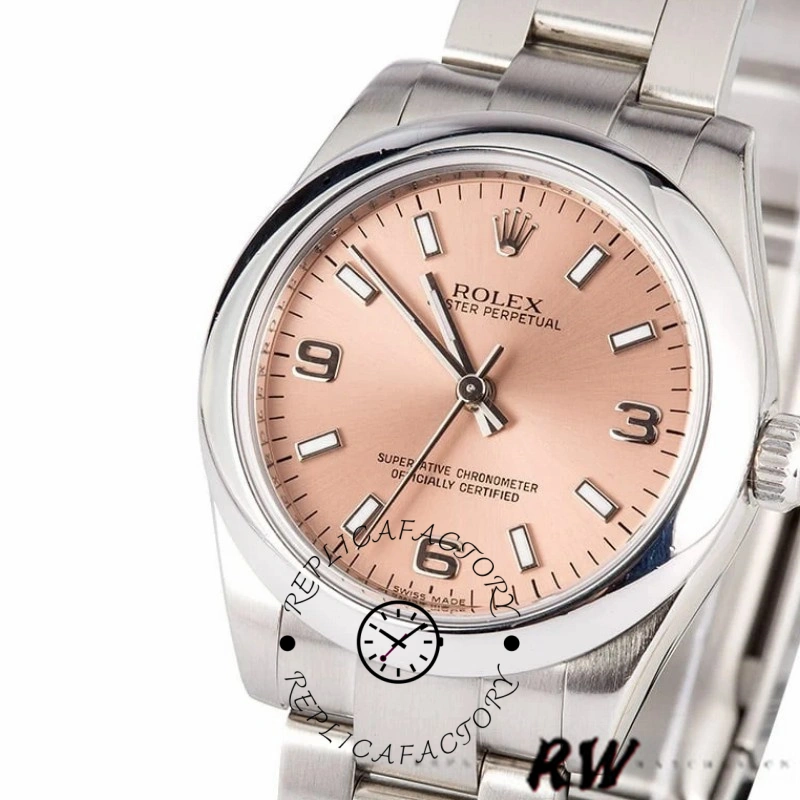 Rolex Oyster Perpetual 177200 Pink Dial Domed Bezel 31mm Lady Replica Watch - QualitySwissReplica