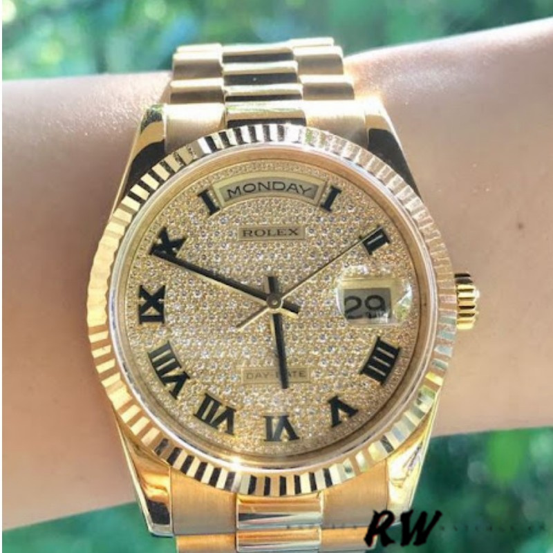 Rolex Day-Date 118238 Pave diamond dial 36mm Unisex Replica Watch - QualitySwissReplica
