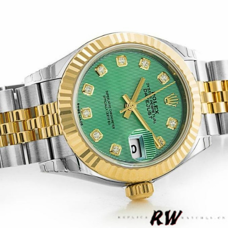 Rolex Datejust 279173 Green Diamond Dial Fluted Bezel 28mm Lady Replica Watch - QualitySwissReplica