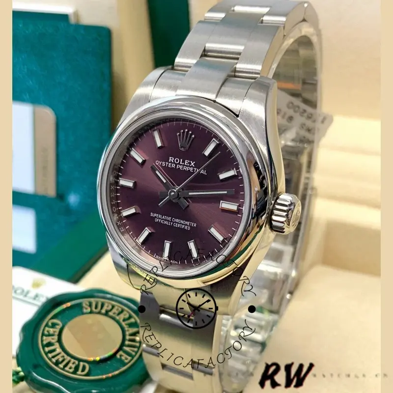 Rolex Oyster Perpetual 176200 Grape Red Dial 26mm Lady Replica Watch - QualitySwissReplica
