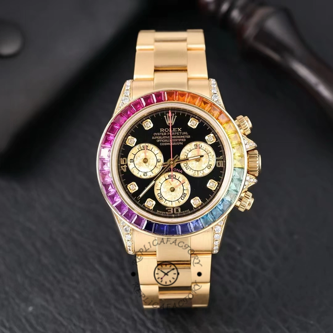 Rolex Daytona Chronograph Automatic Chronometer Diamond Black Dial 116598RBOW 0001 - QualitySwissReplica
