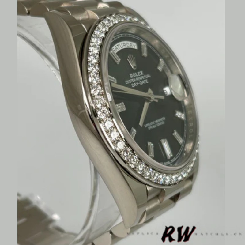 Rolex Day-Date 228349RBR Black Dial Diamond Bezel 40mm Mens Replica Watch - QualitySwissReplica