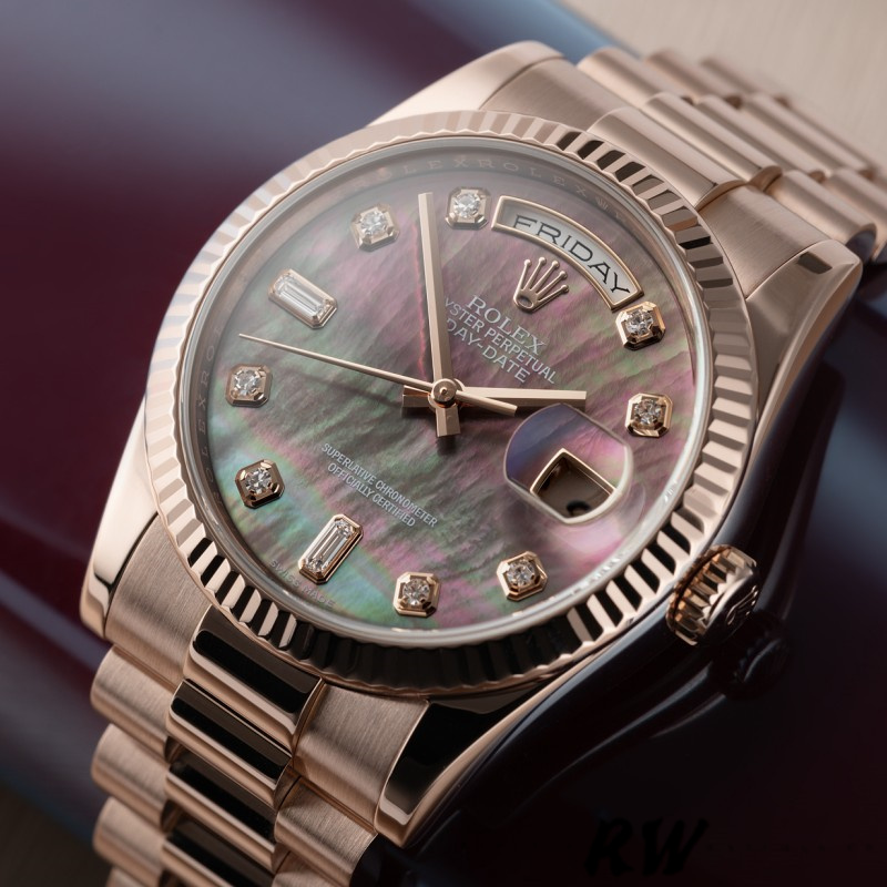 Rolex Day-Date 118205 Dark Mother of Pearl Black Dial 36mm Unisex Replica Watch - QualitySwissReplica