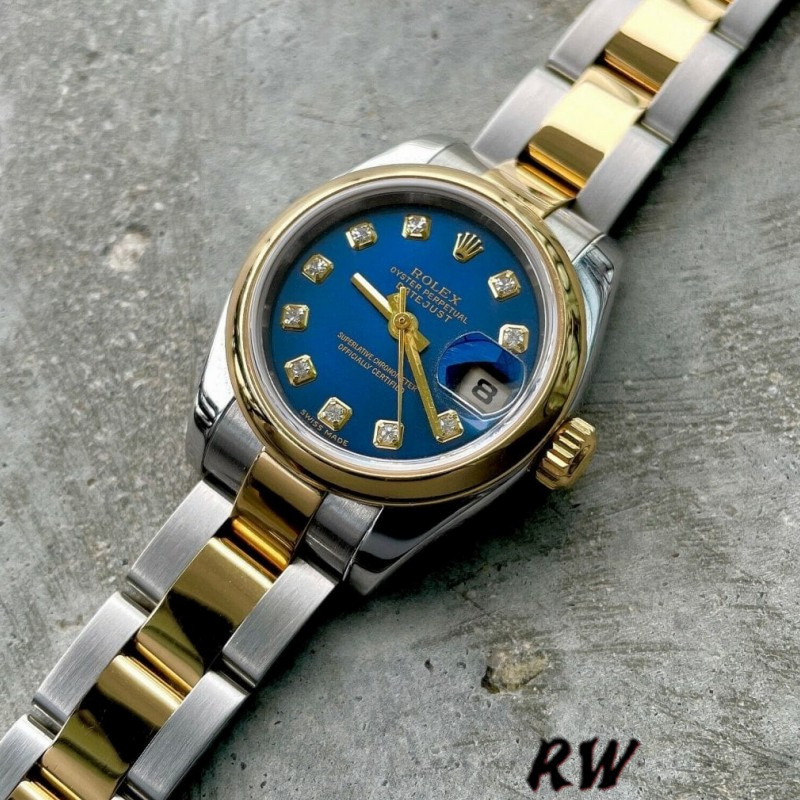 Rolex Datejust 179163 Blue Diamond Dial Domed Dezel 26MM Lady Replica Watch - QualitySwissReplica