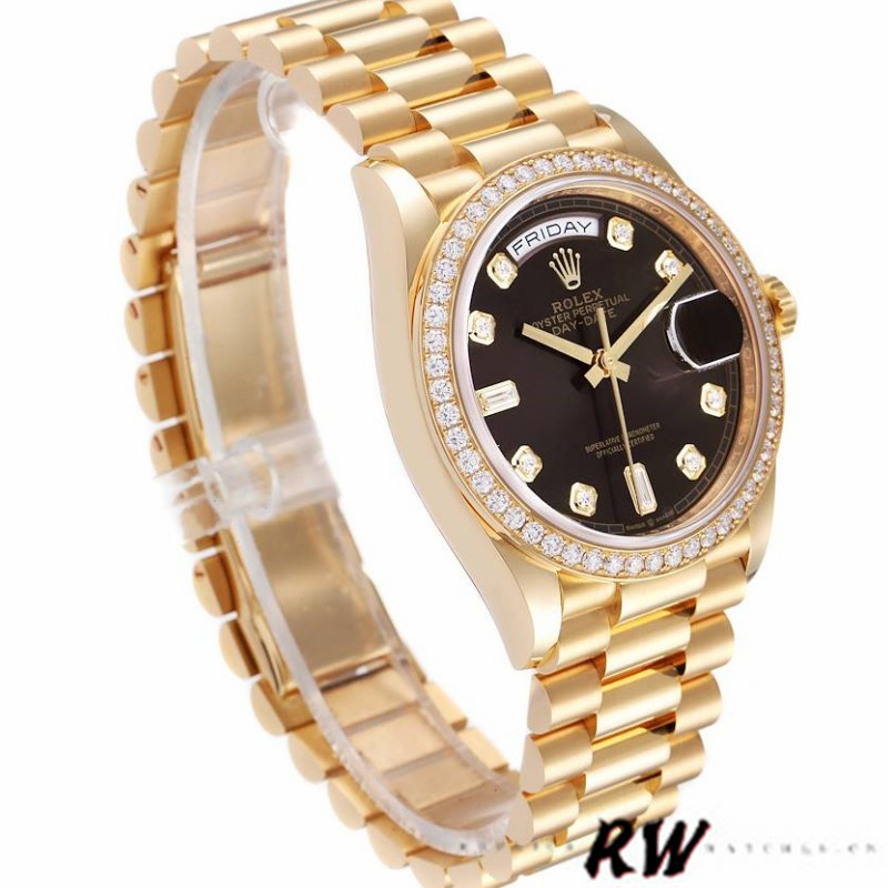 Rolex Day-Date 128348RBR Dark Grey Dial Yellow Gold 36MM Unisex Replica Watch - QualitySwissReplica