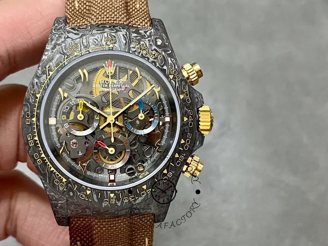 Rolex Daytona Cosmograph DIW Carbon Case Skeleton Dial Brwon Nylon Strap - QualitySwissReplica
