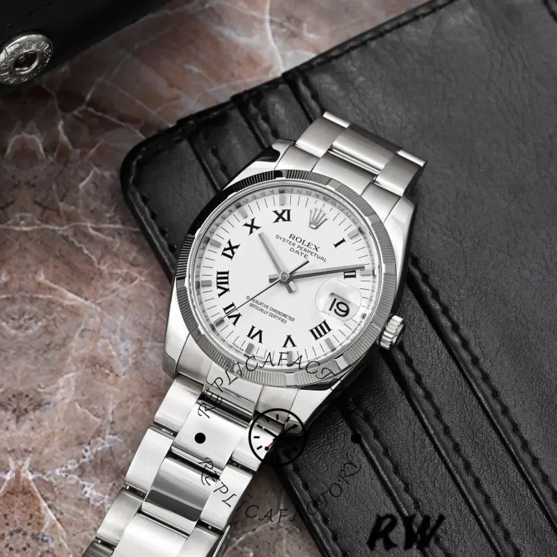 Rolex Oyster Perpetual Date 115210 White Roman Numeral Dial Unisex Replica Watch - QualitySwissReplica