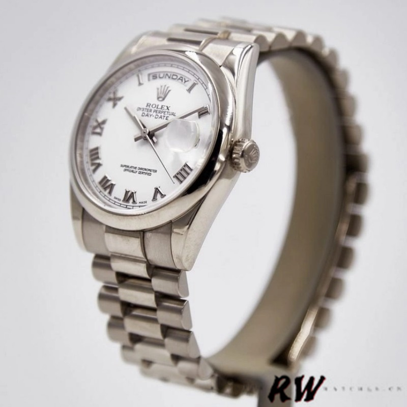 Rolex Day-Date 118209 White Gold White Dial 36mm Unisex Replica Watch - QualitySwissReplica