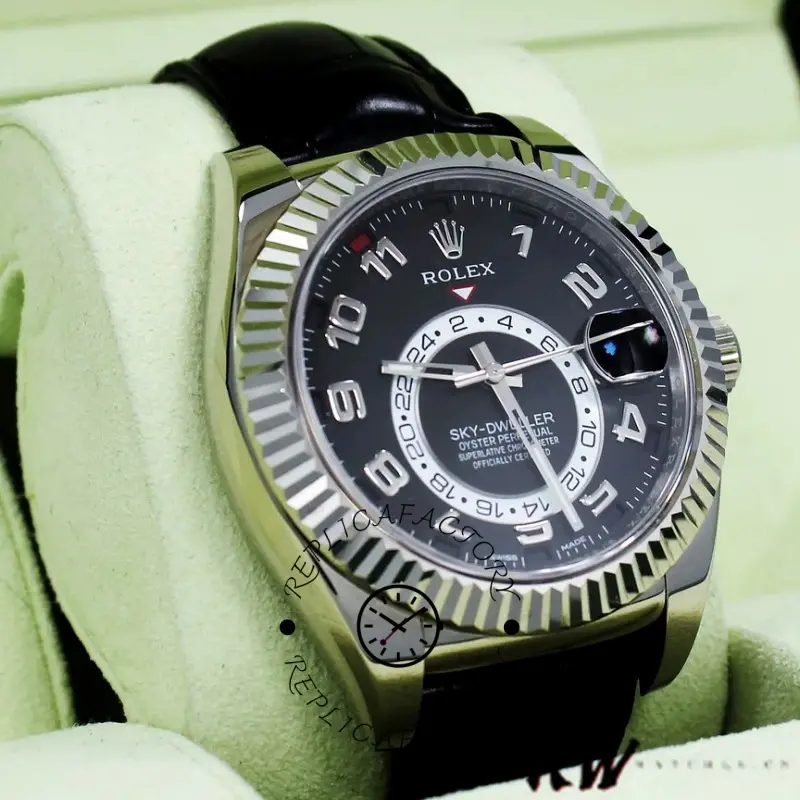 Rolex Sky-Dweller 326139 Black Dial Leather Strap 42MM Mens Replica Watch - QualitySwissReplica