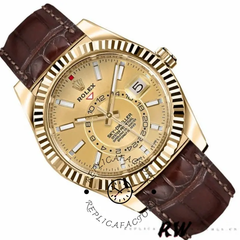 Rolex Sky-Dweller 326138 Champagne Dial Yellow Gold 42MM Mens Replica Watch - QualitySwissReplica