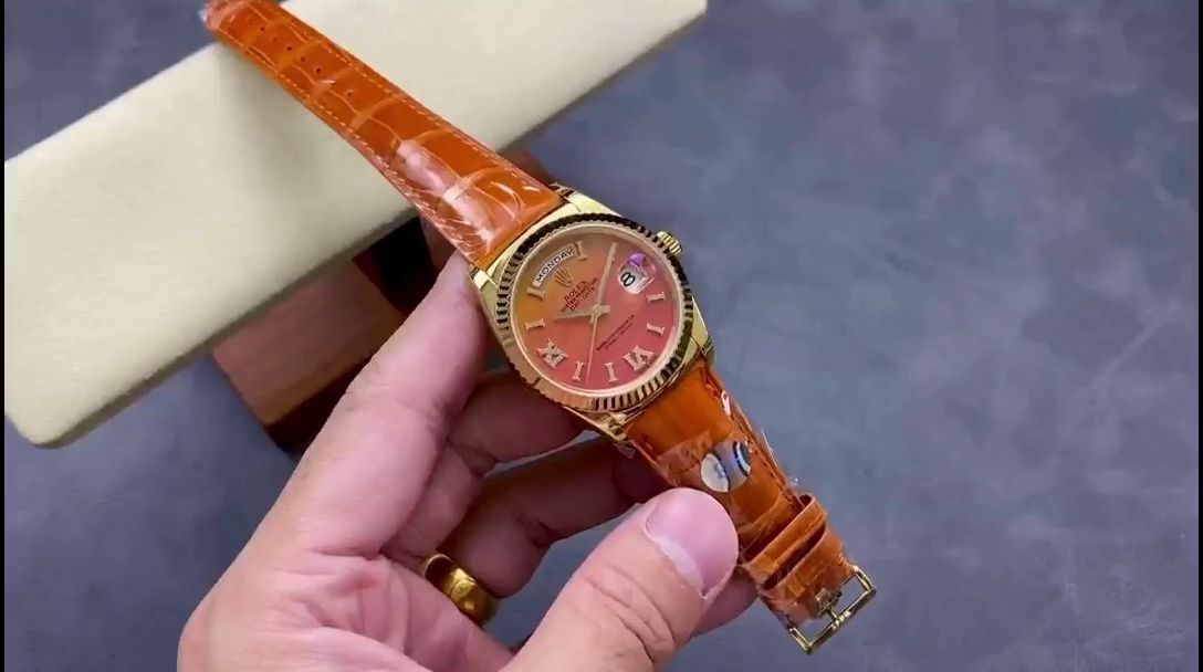 Rolex Day-Date 128238 Fluted Bezel Carnelian dial 36MM Unisex Replica Watch - QualitySwissReplica