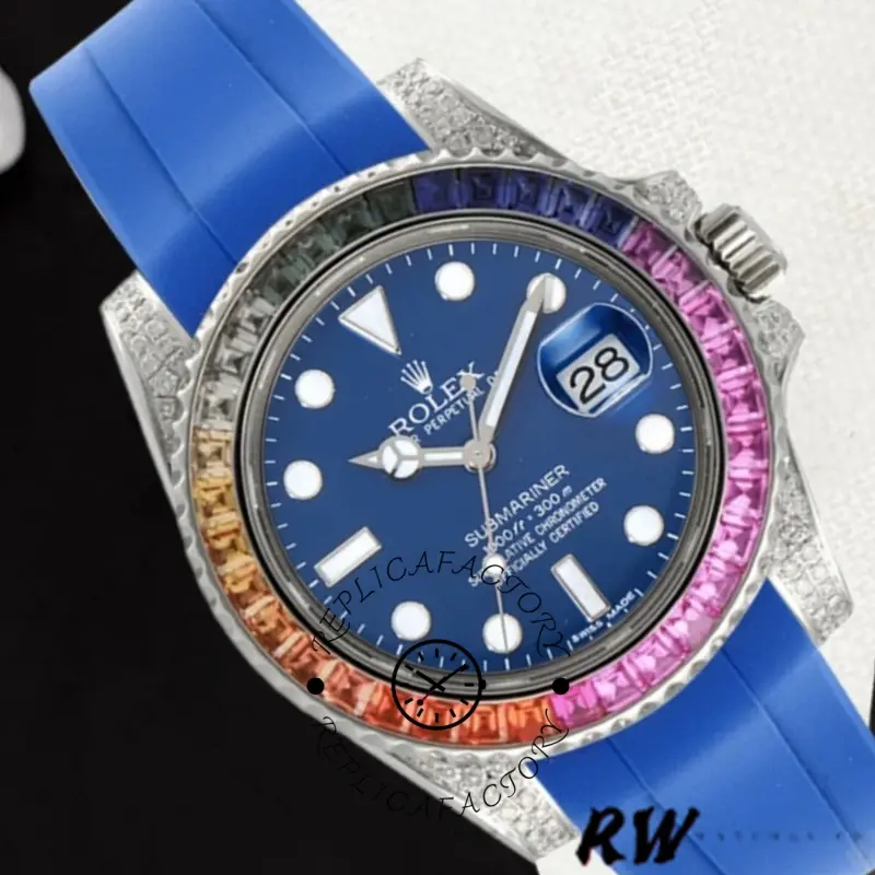 Rolex Submariner 116610 Blue Dial Blue Rubber strap 40mm Mens Replica Watch - QualitySwissReplica