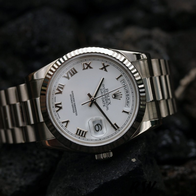 Rolex Day-Date 118239 Roman Numeral White Dial 36mm Unisex Replica Watch - QualitySwissReplica