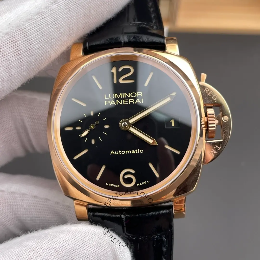Panerai Luminor Due Automatic Oro Rosso 1:1 Clone Black Dial Alligator PAM00908 - QualitySwissReplica