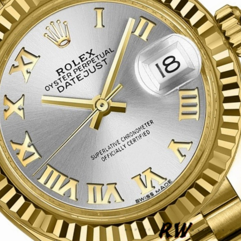 Rolex Datejust 279178 Silver Roman Dial Yellow Gold 28mm Lady Replica Watch - QualitySwissReplica