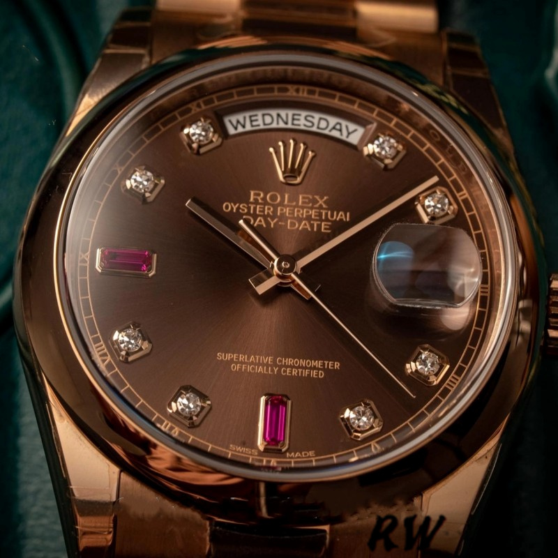 Rolex Day-Date 118205 Rose Gold Chocolate Brown Dial 36mm Unisex Replica Watch - QualitySwissReplica