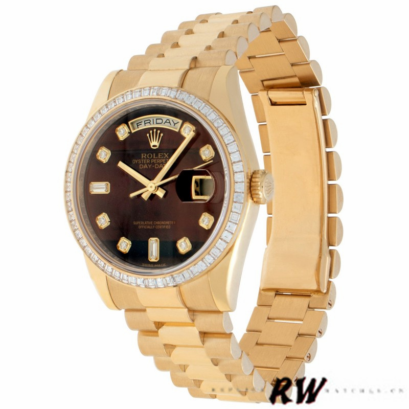 Rolex Day-Date 118398 Bulls Eye Brown Diamond Dial 36MM Unisex Replica Watch - QualitySwissReplica