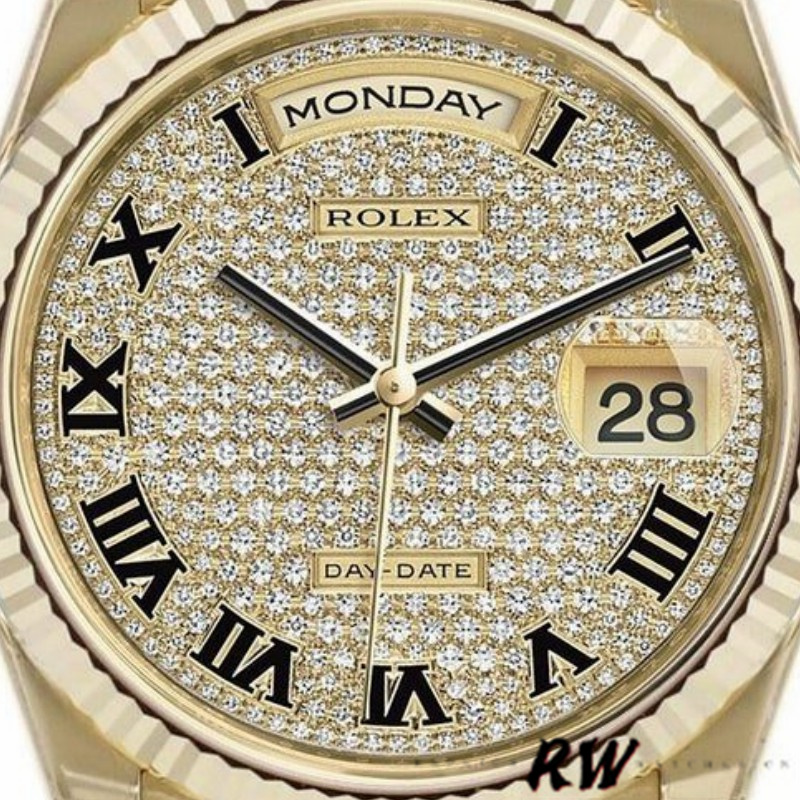 Rolex Day-Date 118238 Pave diamond dial 36mm Unisex Replica Watch - QualitySwissReplica