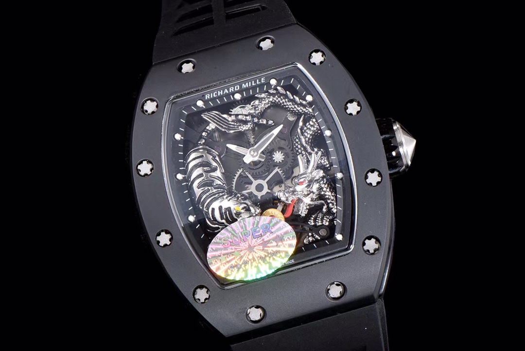 Richard Miller RM 057 NTPT Carbon Fiber Black Rubber Strap - QualitySwissReplica