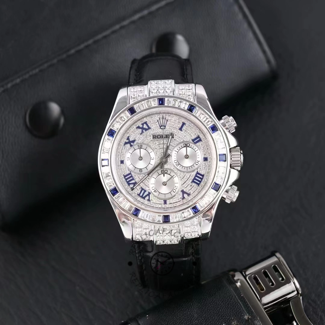 Rolex Daytona 116599 pave diamond dial Blue Leather Strap 40mm Mens Replica Watch - QualitySwissReplica