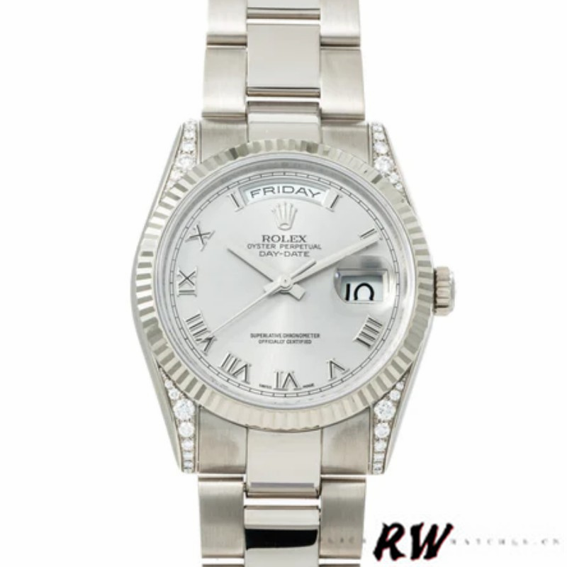Rolex Day Date 118339 White Gold white Dial Fluted Bezel 36mm Unisex Replica Watch - QualitySwissReplica