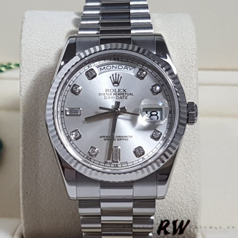 Rolex Day-Date 118239 Silver Diamond Dial 36mm Unisex Replica Watch - QualitySwissReplica