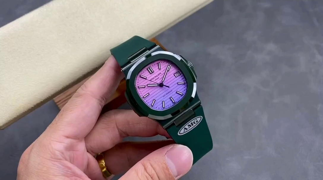 Patek Philippe Nautilus Green Rubber Purple Dial 5711 40MM Watch - QualitySwissReplica