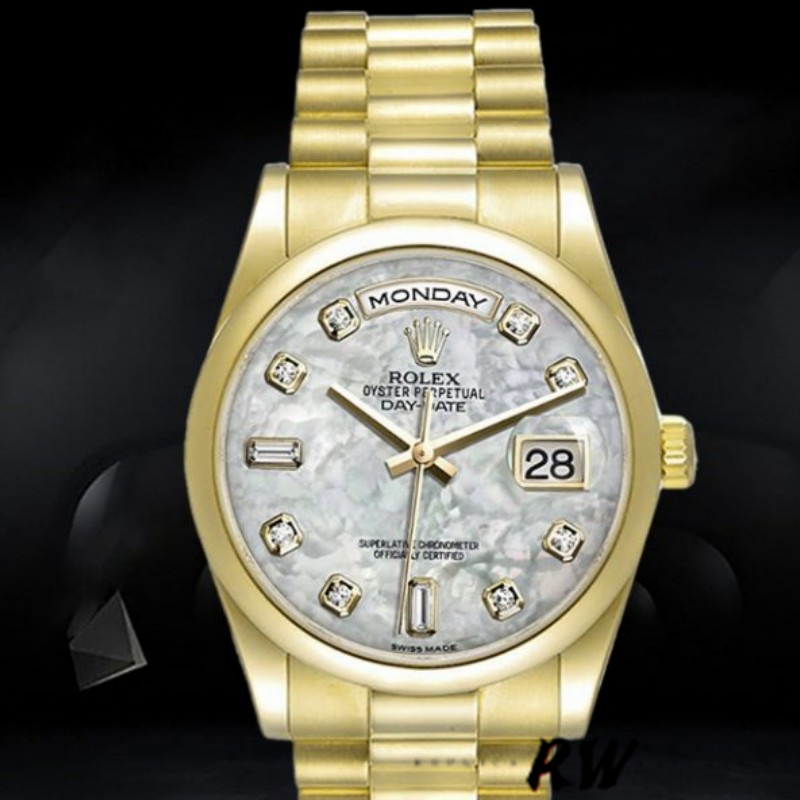 Rolex Day-Date 118208 Yellow Gold Meteorite Grey Diamond Dial 36mm Unisex Replica Watch - QualitySwissReplica