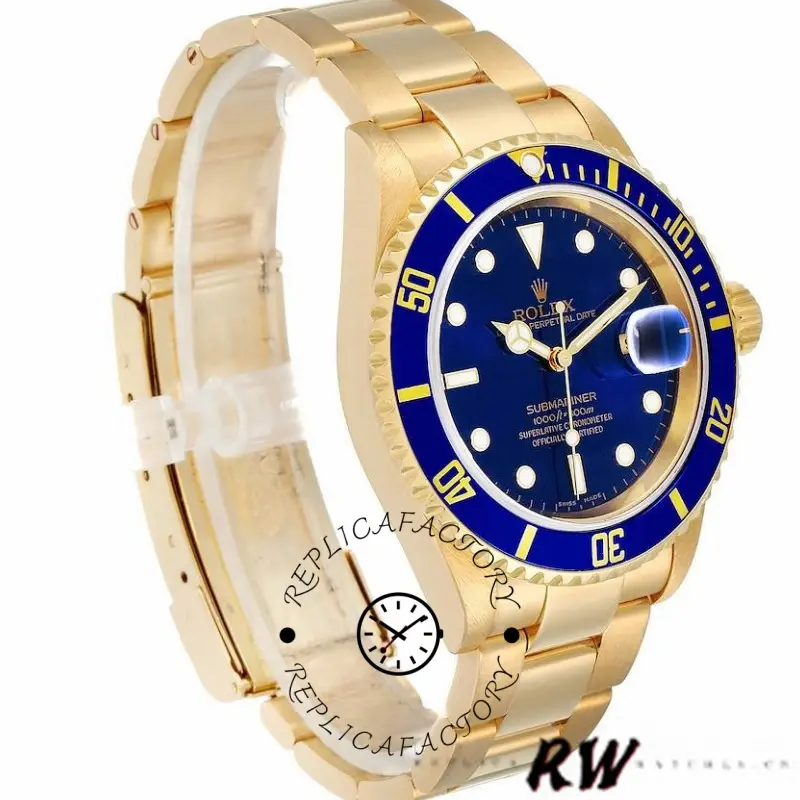 Rolex Submariner 16618 Yellow Gold Blue Dial 40mm Mens Replica Watch - QualitySwissReplica
