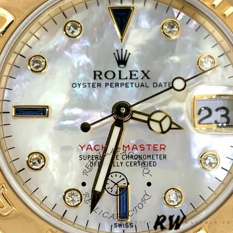 Rolex Yacht-Master 168628 White MOP Dial Yellow Gold 35MM Unisex Replica Watch - QualitySwissReplica