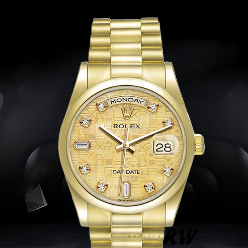 Rolex Day-Date 118208 Yellow Gold Champagne Jubilee Dial 36mm Unisex Replica Watch - QualitySwissReplica