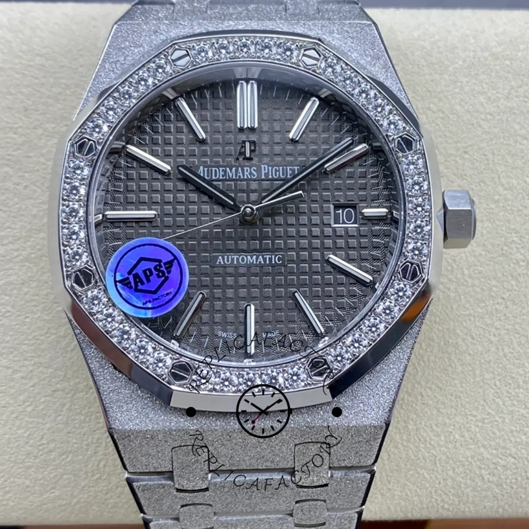AP Royal Oak 15451ST.ZZ.1256ST.02 Frosted Diamond-Set Replica Grey Dial - QualitySwissReplica