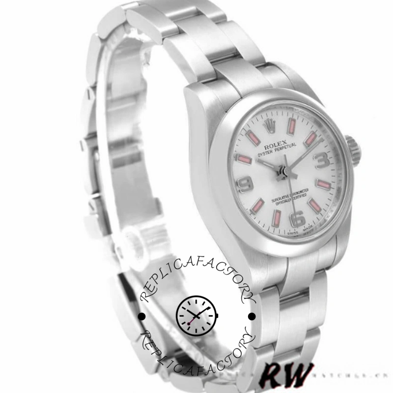 Rolex Oyster Perpetual 176200 Silver Dial Pink Luminous Markers 26MM Lady Replica Watch - QualitySwissReplica